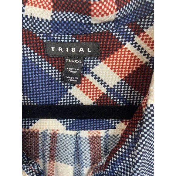 Tribal plaid 100% Viscose  multicolor button up long sleeve blouse women's  2XL - Picture 5 of 8